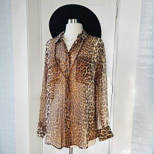 Equipment 100% Silk Sheer Cheetah Button Up Blouse Long Sleeve Leopard Shirt Top